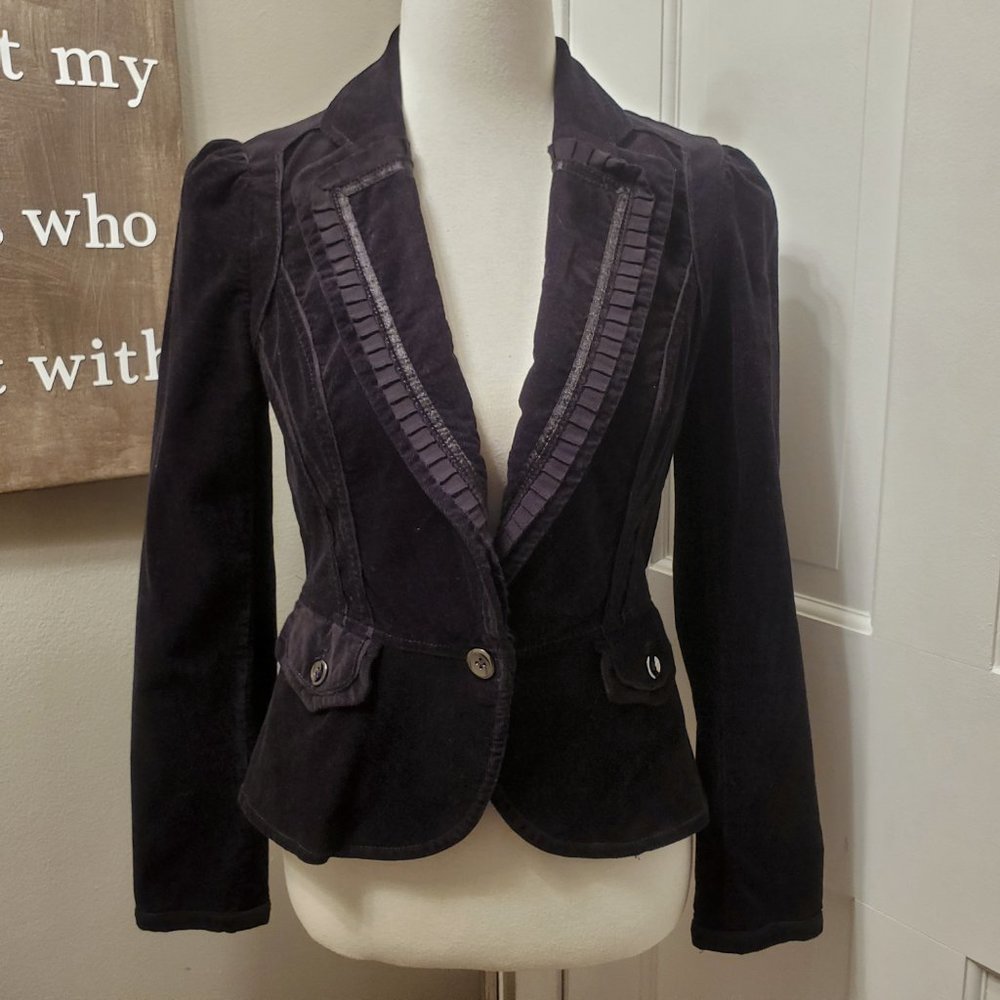 WHBM Black Corduroy Peplum Blazer Size 4 - Picture 2 of 8